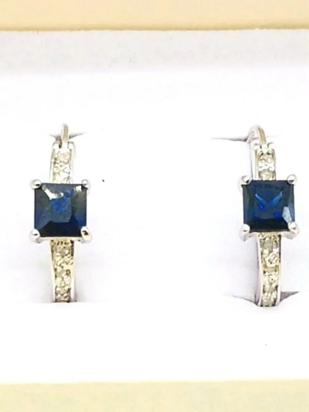 London Blue Topaz Leverback Earrings Emerald-Cut Solitaire Silver Tone